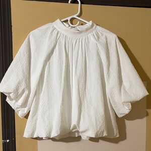 Elegant White Textured Women's Blouse